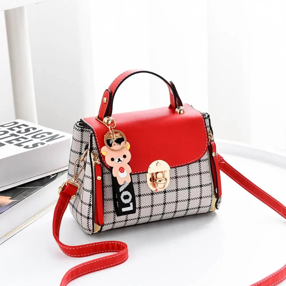 Fashion Plaid Pattern Handbag Women's Buckle Flap Shoulder Bag Purse Ladies PU Leather Crossbody Bag