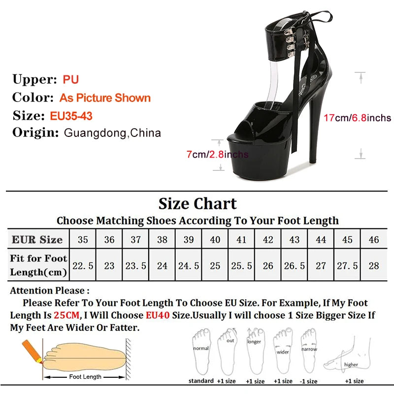 Summer Sexy Modern Women Sandals Ankle Strap Thin Heels Pole Dancing Shoes Platform Nightclub 17CM Super High Heel Party Shoes