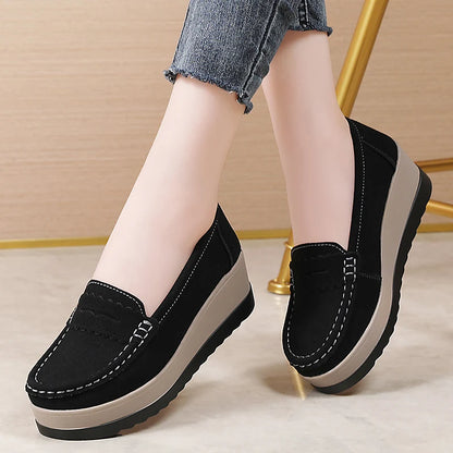 Ngouxm Women Flat Platform Loafers Ladies Elegant Suede Leather Moccasins Shoes Woman Slip On Moccasin Women's Casual Shoes