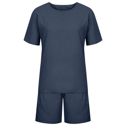 Summer New Cotton Linen Suit Plus Size Casual Sportswear Temperament Fashion Loose Short-sleeved Top Shorts Two-piece Set