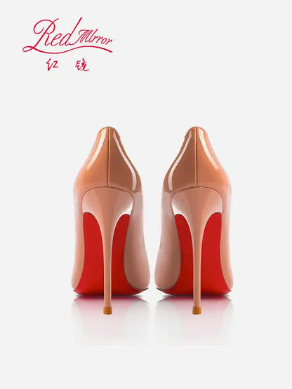 Women heels Naked color Women's elegant high heel Luxury Black shoes woman 2025 Red Shiny Bottoms Pointed Toe party Ladies Women