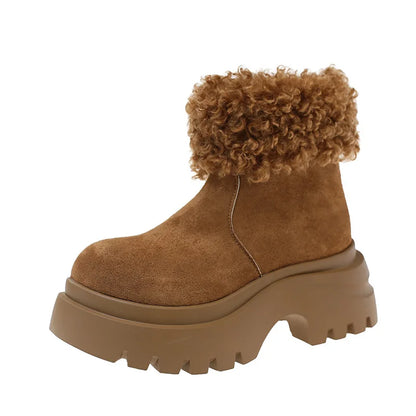 Women's Winter Snow Boots Thickened Heel Warm Fleece Lined Big Head Short Boots Fashionable Cute Rubber Bottom Casual Shoes