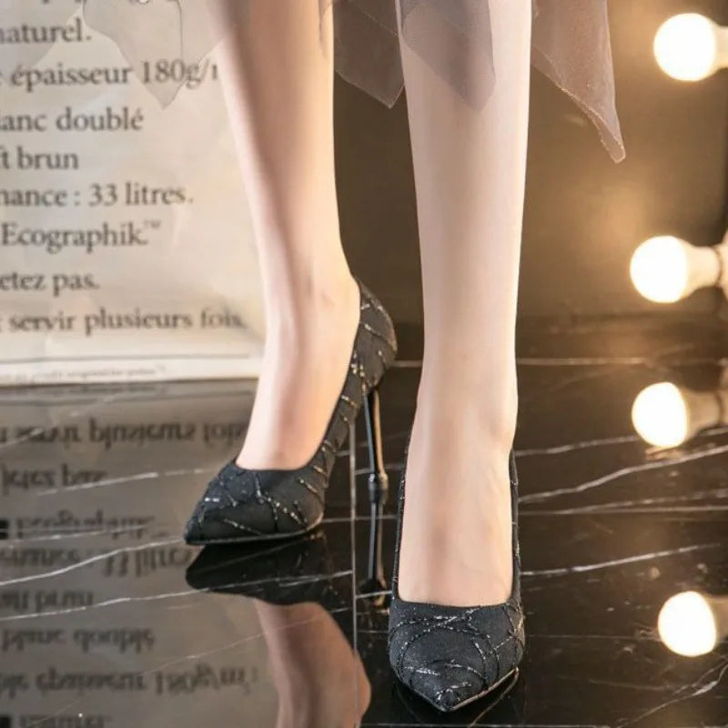 Ladies Pumps High Heels Black on Heeled Bride Women's Shoes Sexy Comfortable and Elegant L Genuine Mark Spring Wholesale Offer A