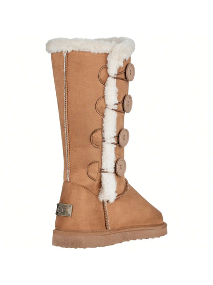 Women's Snow Boots Fleece Lined Solid Color Mid-Calf Flat Snow Boots Fur Lined Winter Boots