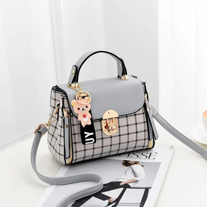 Fashion Plaid Pattern Handbag Women's Buckle Flap Shoulder Bag Purse Ladies PU Leather Crossbody Bag