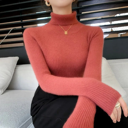 100% cashmere sweater women's knitted pullover sweater high neck solid color slim fit soft cashmere basic women's sweater
