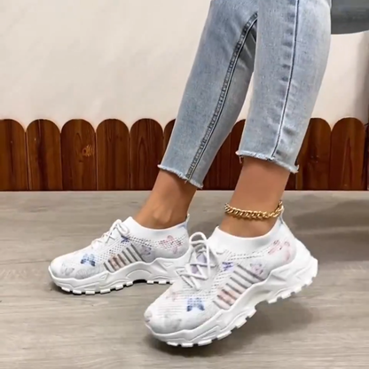 Butterfly Print Mesh Sneakers Women's Flat Heel Casual Shoes Fashion Running Jogging Walking Sports Shoes