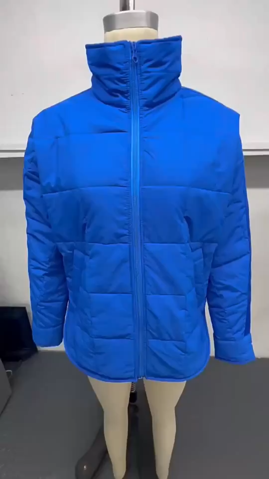 Winter Zip-up Stand Collar Coat With Pockets