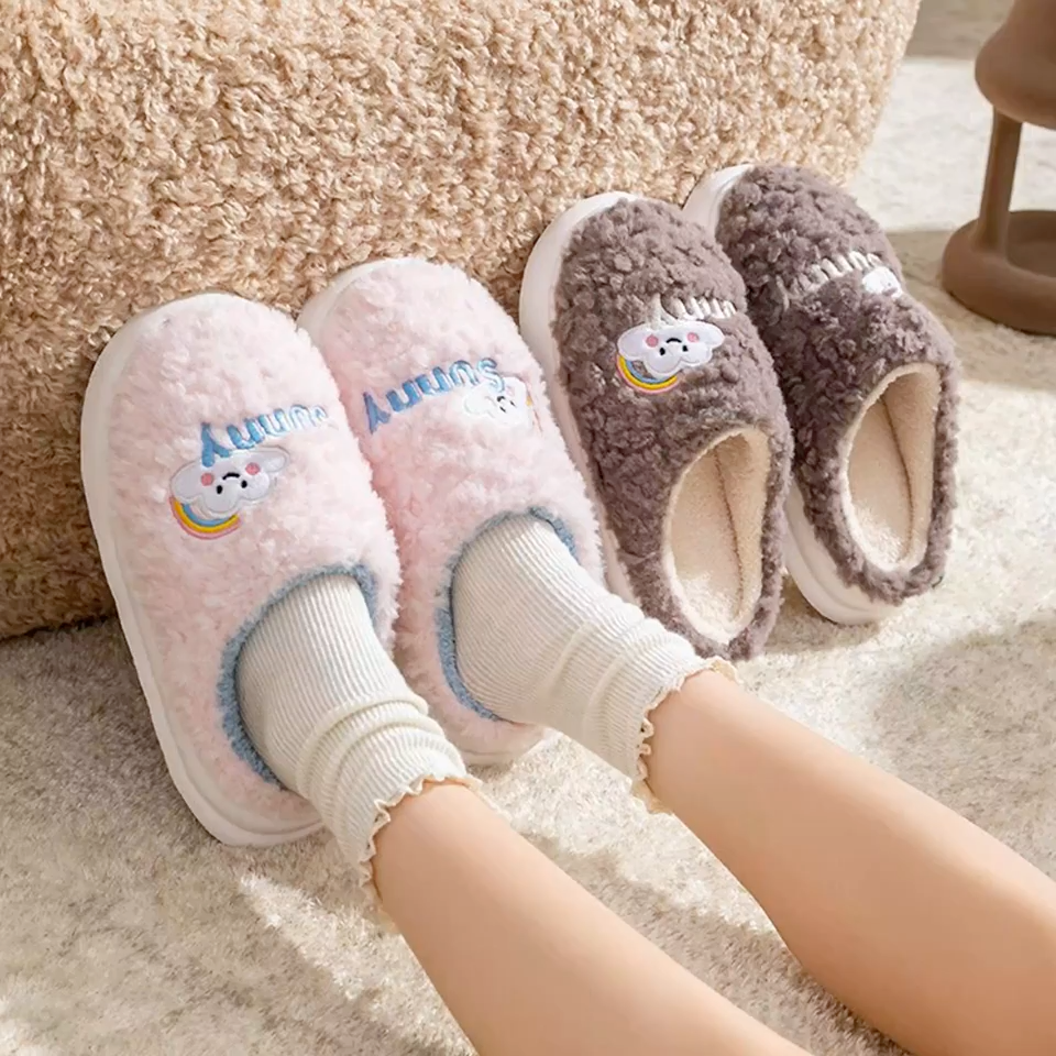 Cute Cartoon Cotton Slippers Thick Bottom Home Slippers Fashion Floor Bedroom Slipper Women Men Couples Warm House Shoes