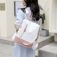 Oxford Cloth Stitching Women'S Backpack Anti-Theft Back Zipper Girls Schoolbag Casual Travel Double Shoulder Backpack