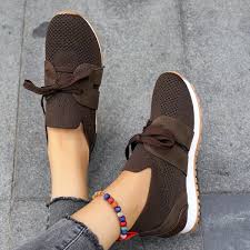 New Lace Up Mesh Flats Shoes For Women Breathable Casual Breathable Walking Wedges Shoes