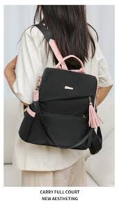 Oxford Cloth Stitching Women'S Backpack Anti-Theft Back Zipper Girls Schoolbag Casual Travel Double Shoulder Backpack