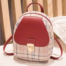 Ladies Check Lock Small Backpack One Shoulder Diagonal Handbag Coin Purse