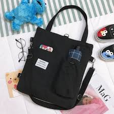 Harajuku Canvas Bags Students Handbag With Pockets Preppy Buckpack Shoulder Bag For Women Shoolbags