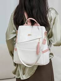 Oxford Cloth Stitching Women'S Backpack Anti-Theft Back Zipper Girls Schoolbag Casual Travel Double Shoulder Backpack